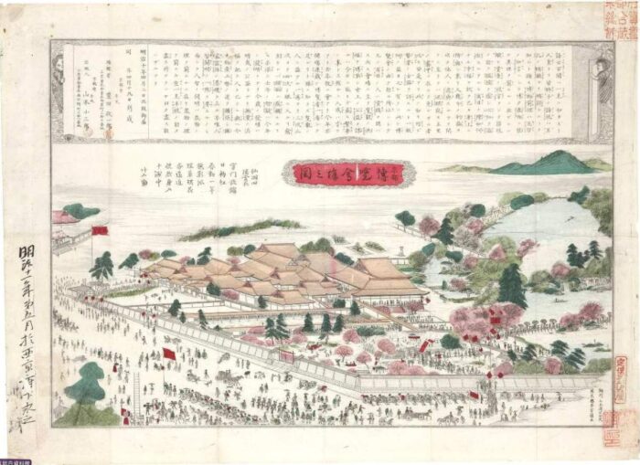 明治14年に建設された京都御苑内常設の博覧会会場図　画像提供：京都歴彩館